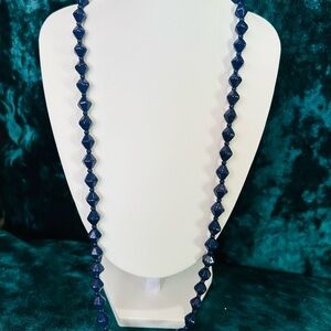 Vintage Classic Navy Bead Glass Necklace - Elegant Women's Jewelry